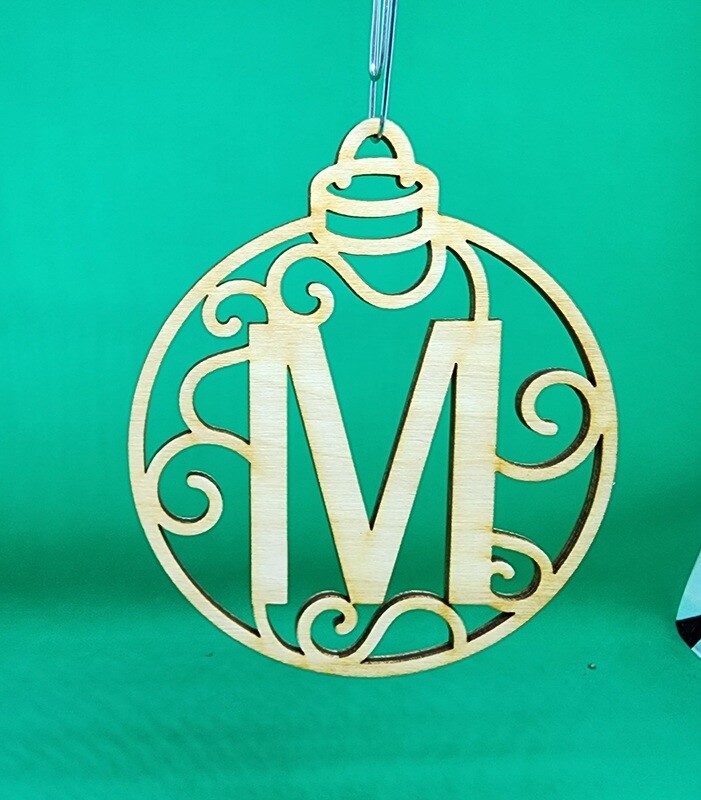 Christmas Ornament &quot;M&quot; Monogram, Wood  Gift Tag Alpha Holiday Laser Cut Initial