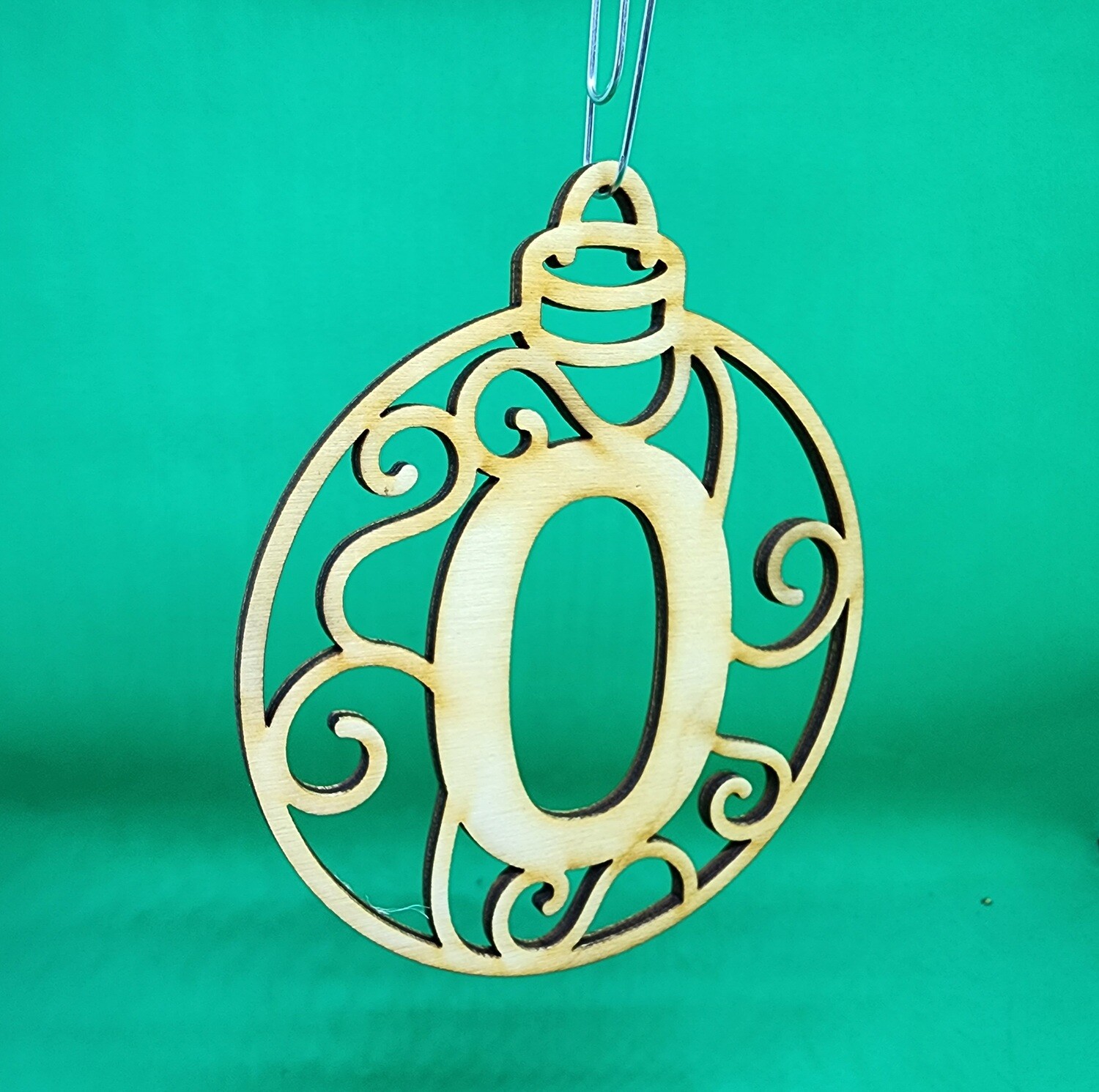 Christmas Ornament &quot;O&quot; Monogram Wood Gift Tag Alpha Holiday Laser Cut Initial