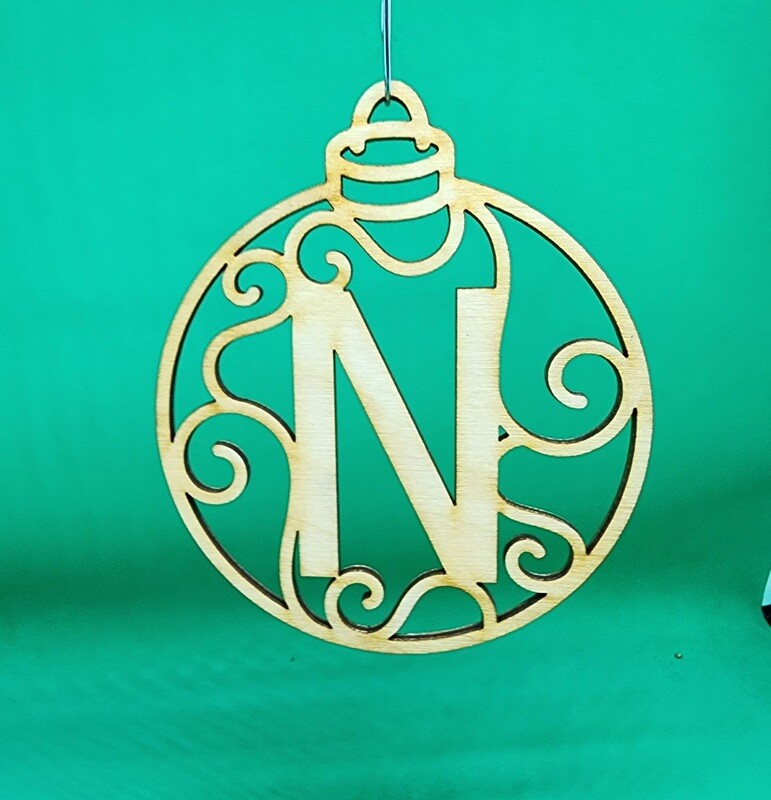 Christmas Ornament &quot;N&quot; Monogram, Wood, Gift Tag Alpha Holiday Laser Cut Initial