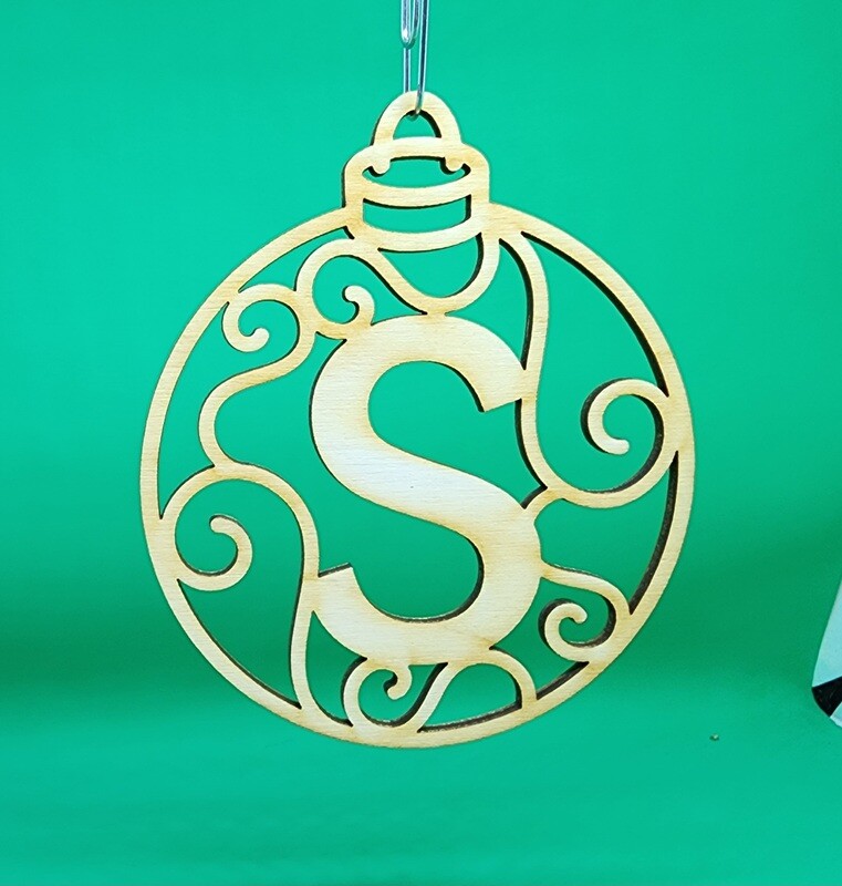 Christmas Ornament &quot;S&quot; Monogram Wood Gift Tag Alpha Holiday Laser Cut Initial
