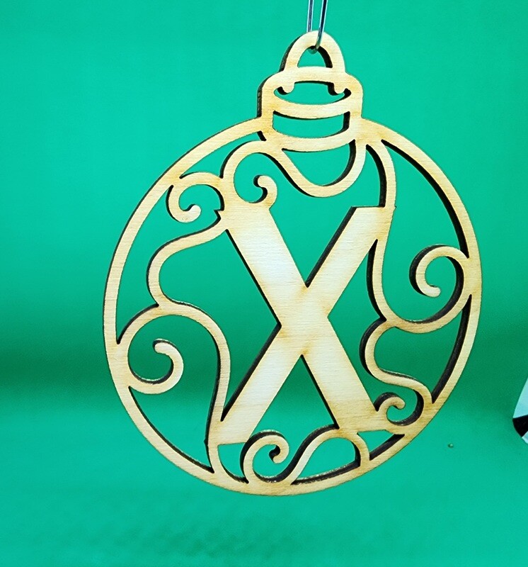 Christmas Ornament &quot;X&quot; Monogram Wood Gift Tag Alpha Holiday Laser Cut Initial