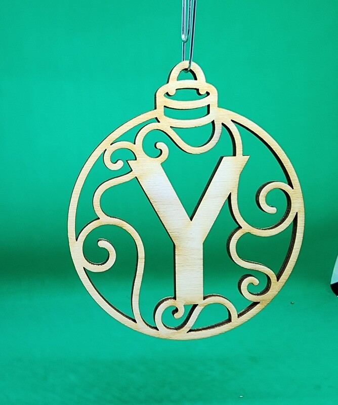 Christmas Ornament &quot;Y&quot; Monogram Wood Gift Tag Alpha Holiday Laser Cut Initial