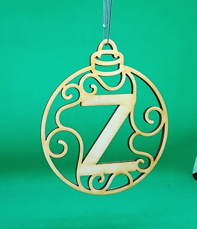 Christmas Ornament &quot;Z&quot; Monogram Wood  Gift Tag Alpha Holiday Laser Cut Initial