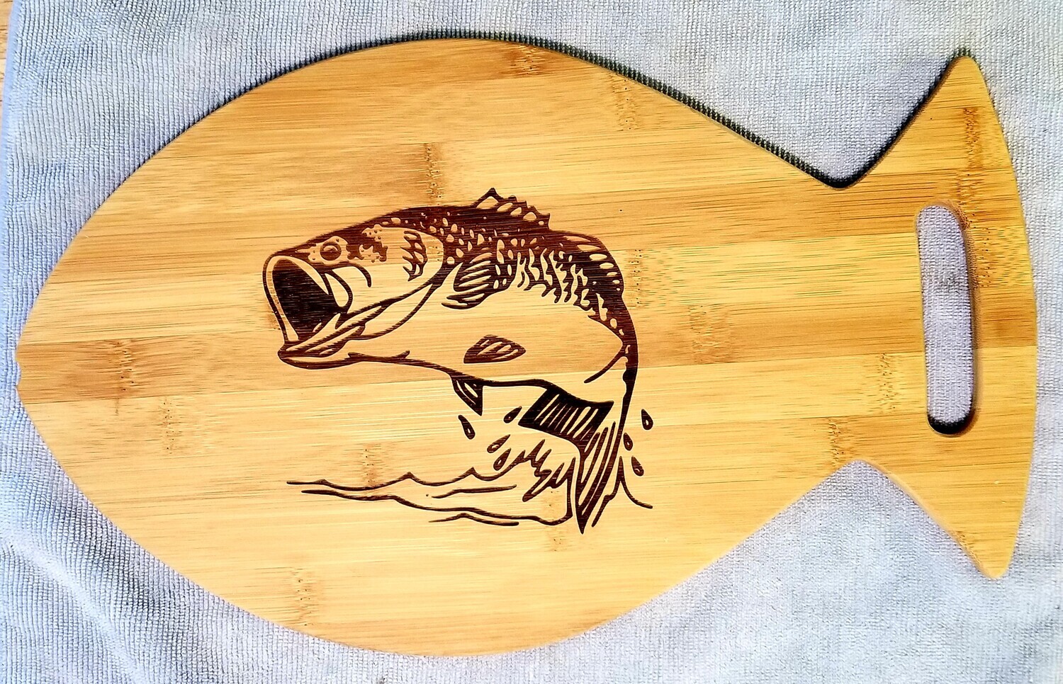 Cutting Board, Bamboo, Bass Image Laser Engraved On a Fish Shape