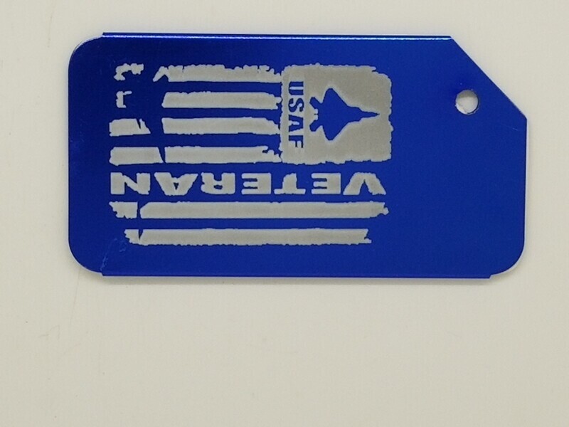 Luggage Tag,  Air Force Veteran Distressed Flag Laser Engraved Aluminum