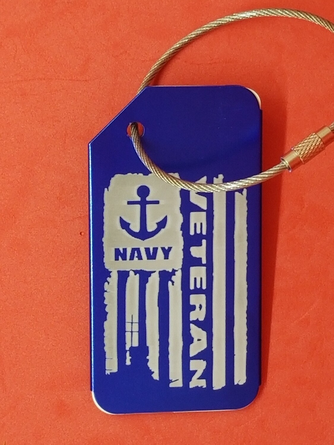 Luggage Tag, Navy Veteran Distressed Flag, Laser Engraved Aluminum