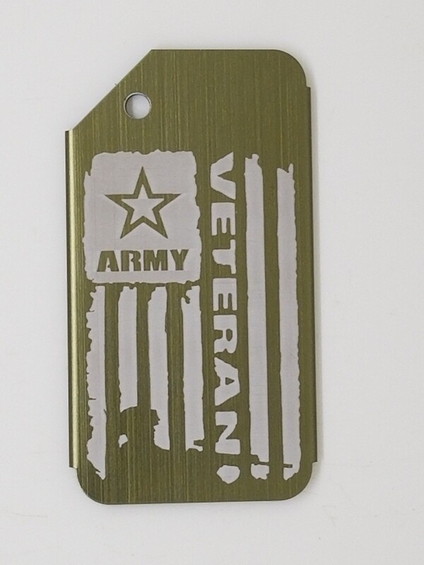 Luggage Tag, Army Veteran Distressed Flag, Laser Engraved Aluminum