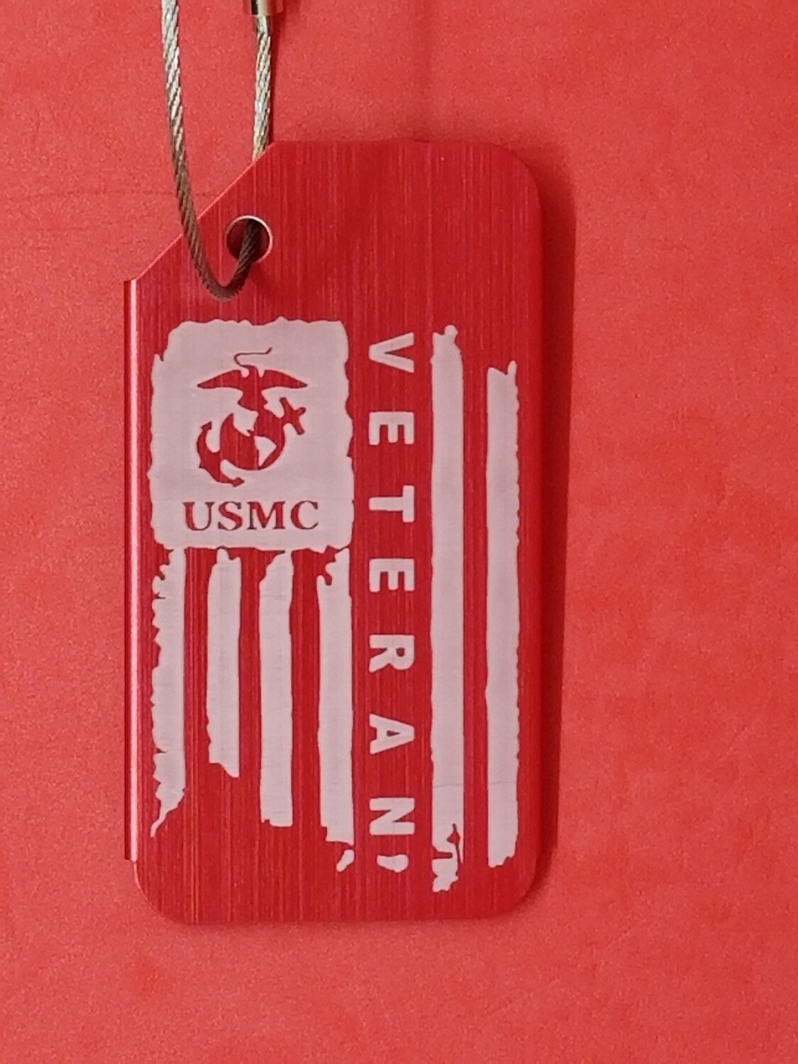 Marine Veteran Distressed Flag Luggage Tag, Laser Engraved Aluminum
