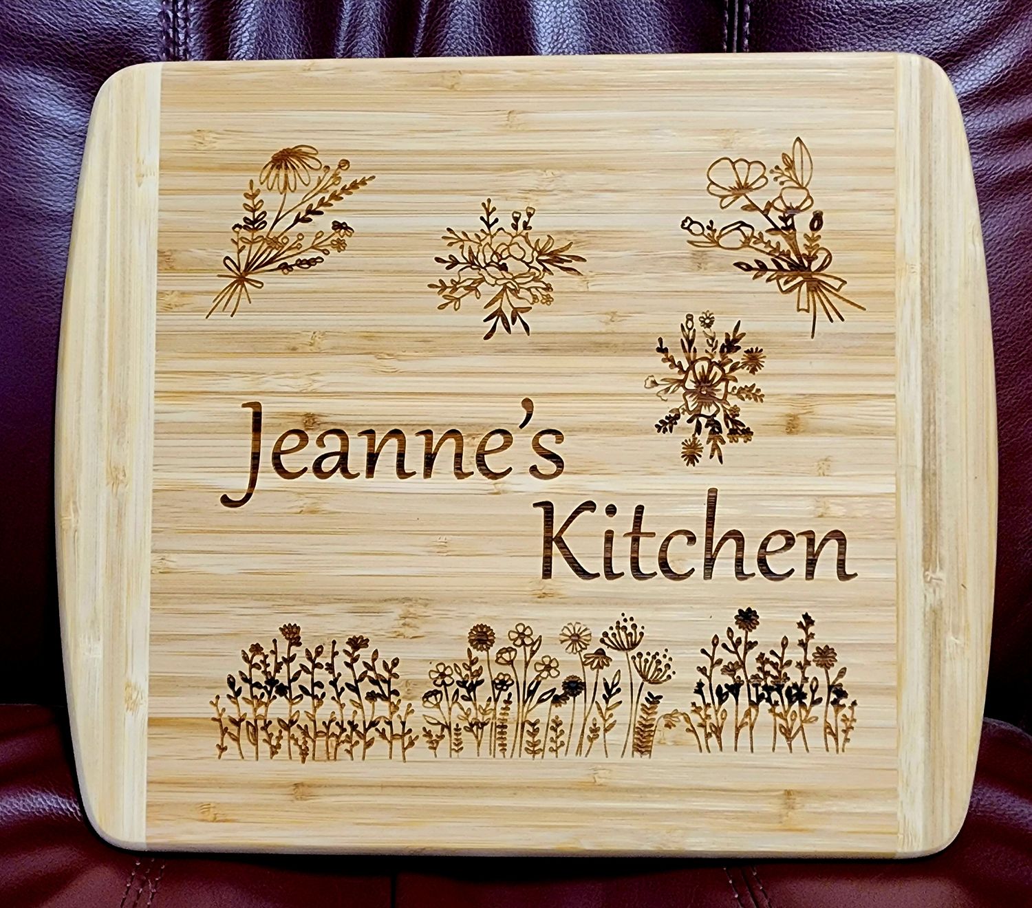 Cutting Board, Bamboo, Wildflowers, Personalized, 2 Tone, Laser Engraved,10 x 14