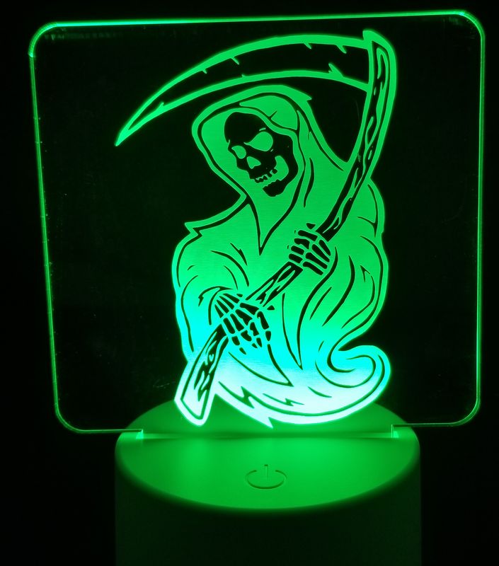 Night Light, Grim Reaper image, 3D Illusion, 7 Color Changing Light Base, Desk Light
