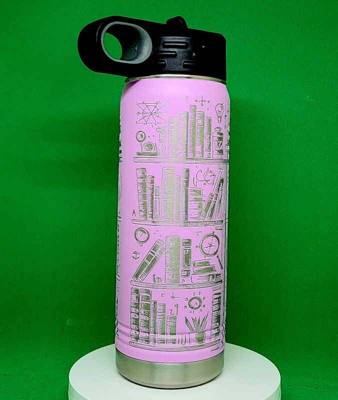 Insulated Bottle Library Book Shelves Wrap Laser Engraved 20 oz Insulated Bottle