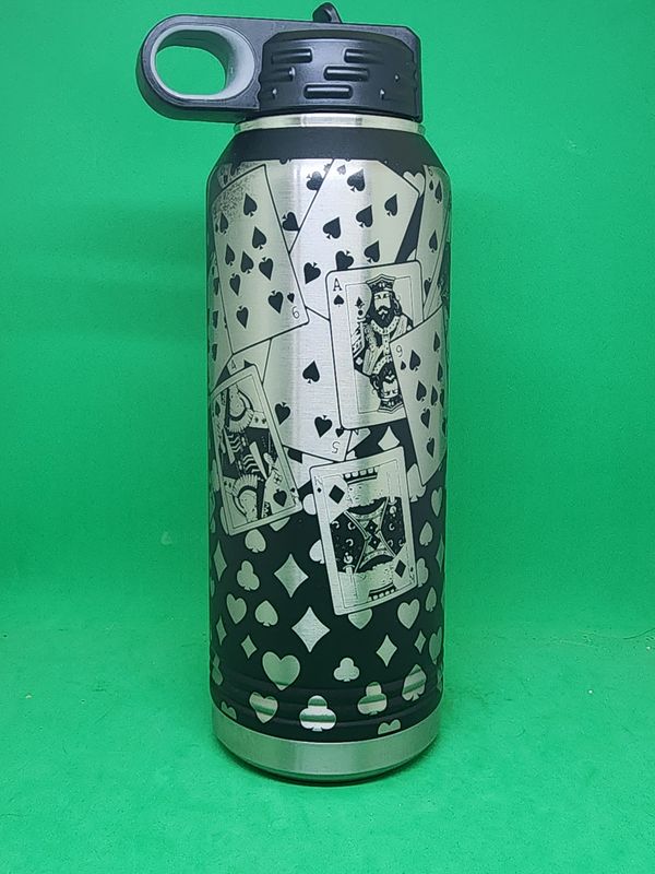 Insulated Bottle Playing Card Wrap Laser Engraved 20 oz Insulated Bottle