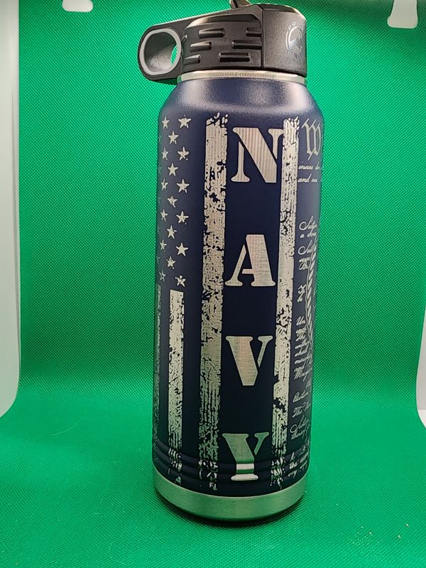 Insulated Bottle Navy Wrap Laser Engraved 20 oz Insulated Bottle