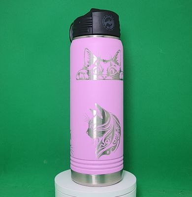 Insulated Bottle Cat Profiles Wrap Laser Engraved 20 oz