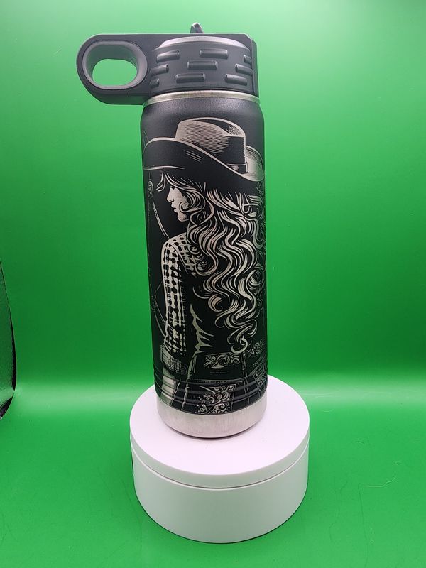 Insulated Bottle Cowgirl Wrap Laser Engraved 20 oz