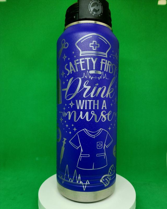 Insulated Bottle Nurse Safety First Wrap Laser Engraved 20 oz