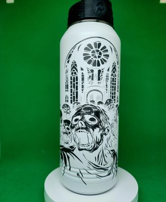 Insulated Bottle Zombie Wrap White Ghost Black Laser Engraved 32 oz Insulated Bottle