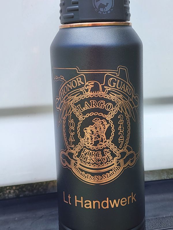 Insulated Bottle Special Order FireFighter Retirement Gift in Black and Rose Gold Laser Engraved  Insulated Bottle