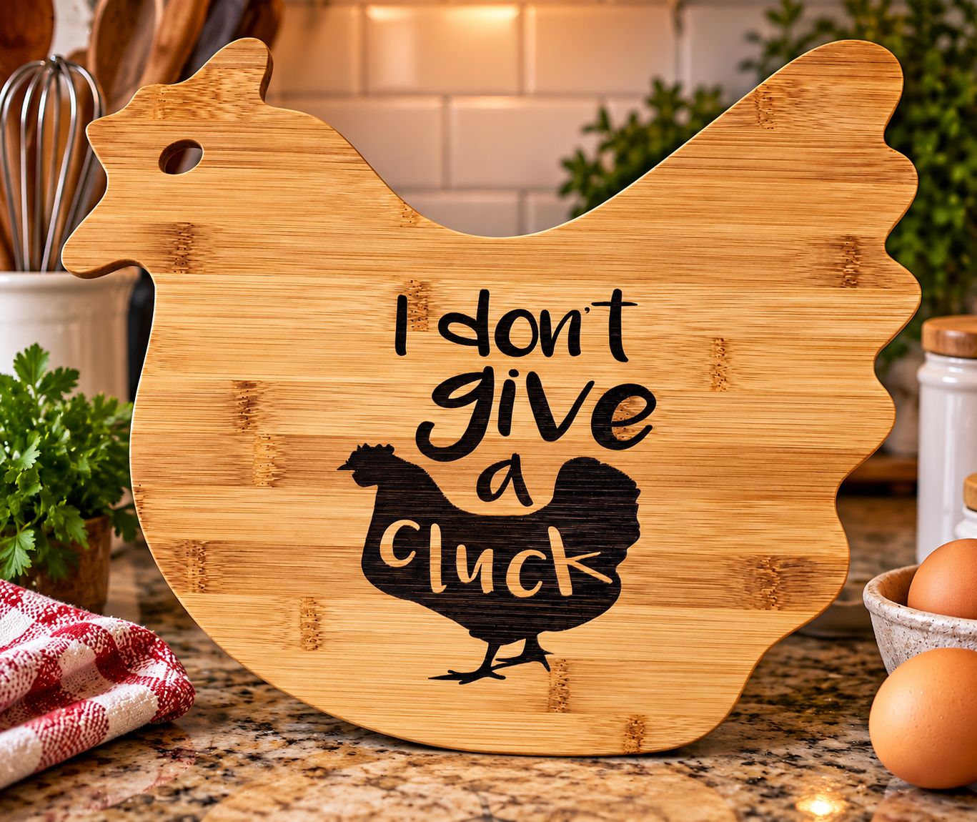 Cutting Board, Bamboo, Chicken Saying Laser Engraved