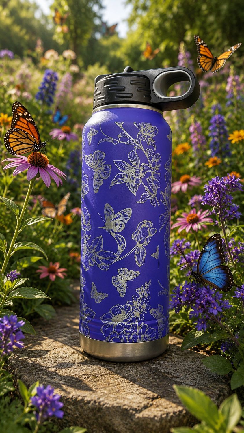 Insulated Bottle Butterfly #2 Wrap Laser Engraved