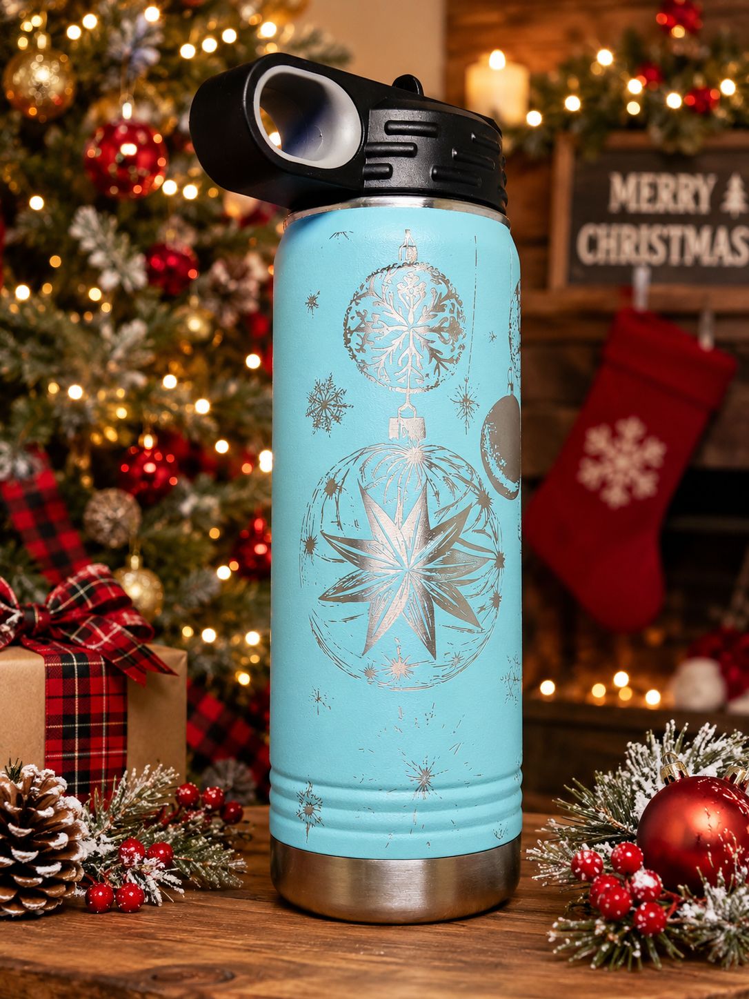 Insulated Bottle Christmas Ornament Wrap Laser Engraved
