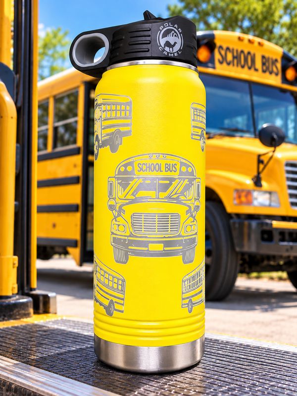 Insulated Bottle School Bus, Bus Driver, Wrap Laser Engraved