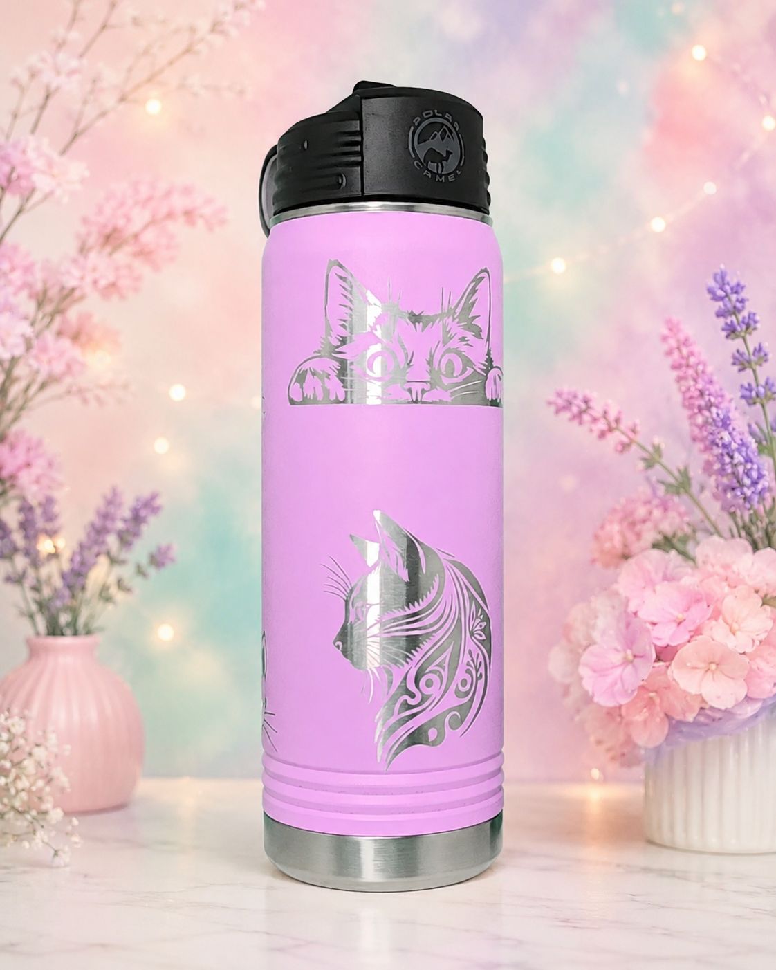 Insulated Bottle Cat Profiles Wrap Laser Engraved
