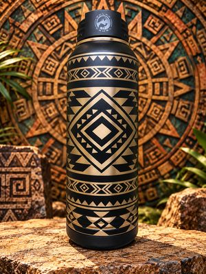 Insulated Bottle Aztec Wrap in Black and Rose Gold Laser Engraved Insulated Bottle