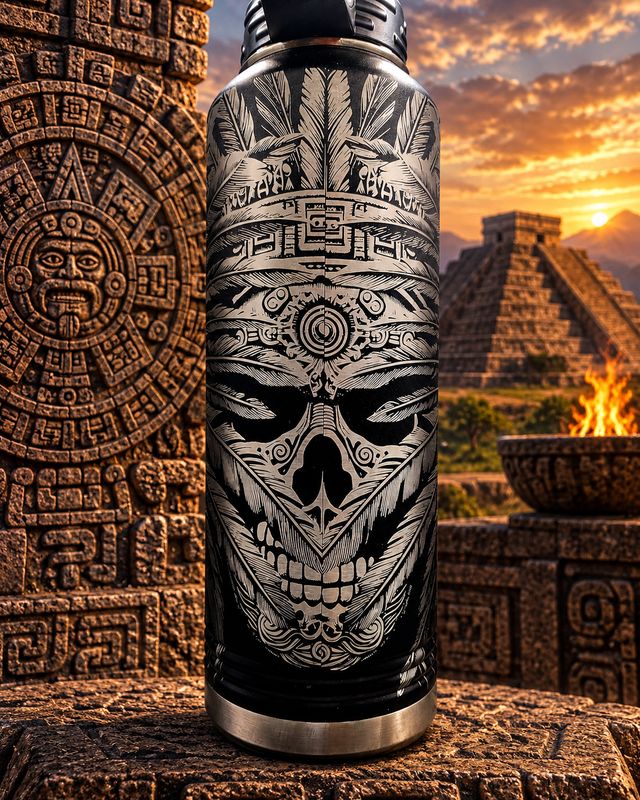 Insulated Bottle Aztec Warrior Wrap Laser Engraved