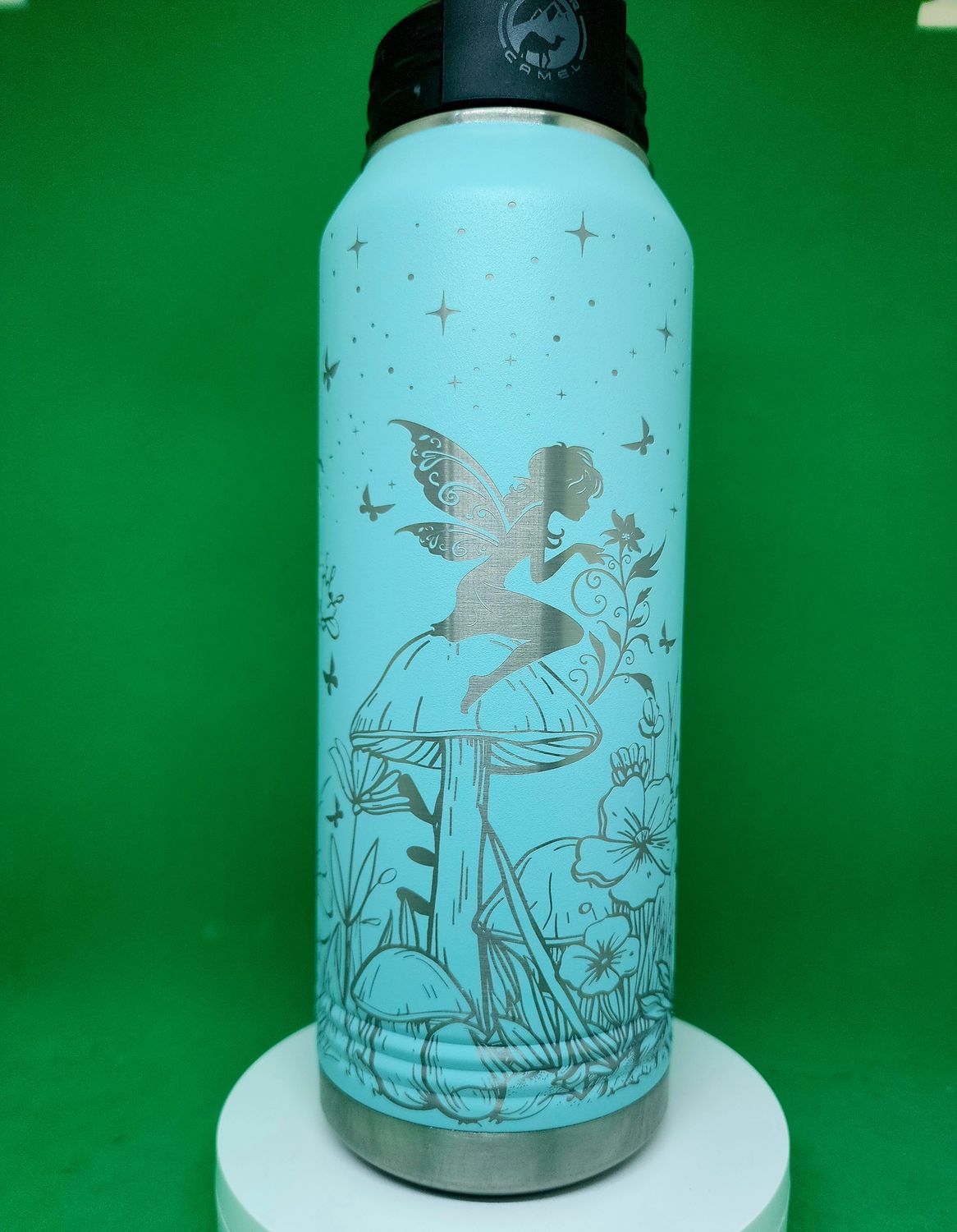 Insulated Bottle Fairies and Mushrooms Wrap Laser Engraved