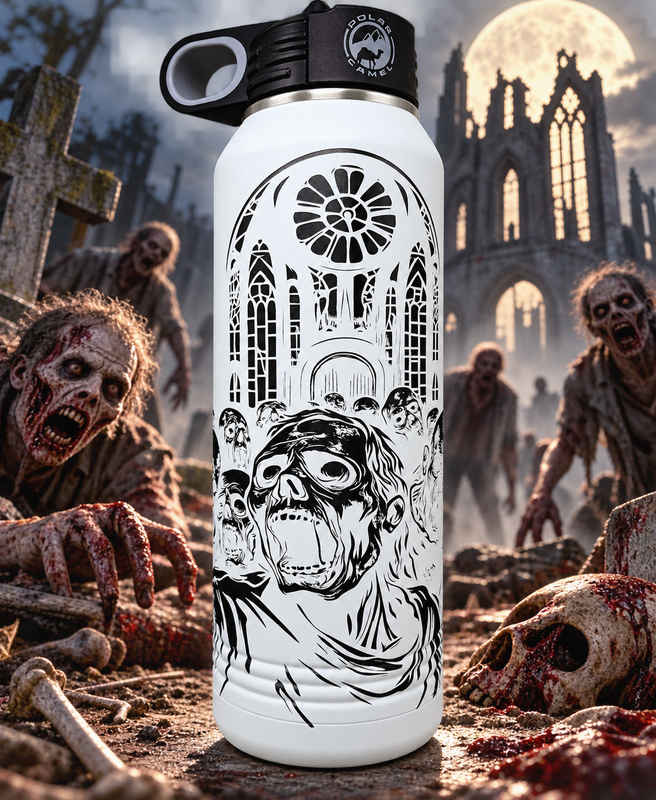 Insulated Bottle Zombie Wrap White Ghost Black Laser Engraved 32 oz Insulated Bottle