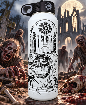Insulated Bottle Zombie Wrap White Ghost Black Laser Engraved 32 oz Insulated Bottle