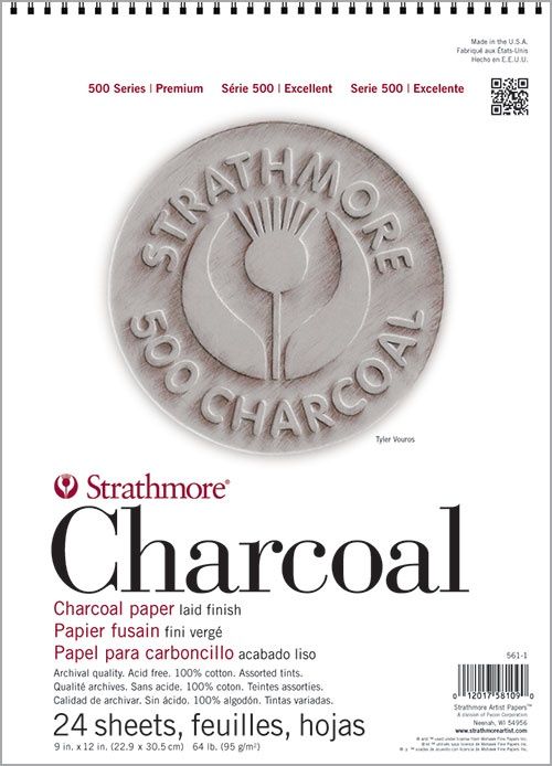 #500 CHARCOAL ASSORTED TINTS SPIRAL TOP 24 SHEETS 64LB 9X12