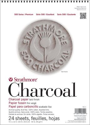#500 CHARCOAL ASSORTED TINTS SPIRAL TOP 24 SHEETS 64LB 9X12