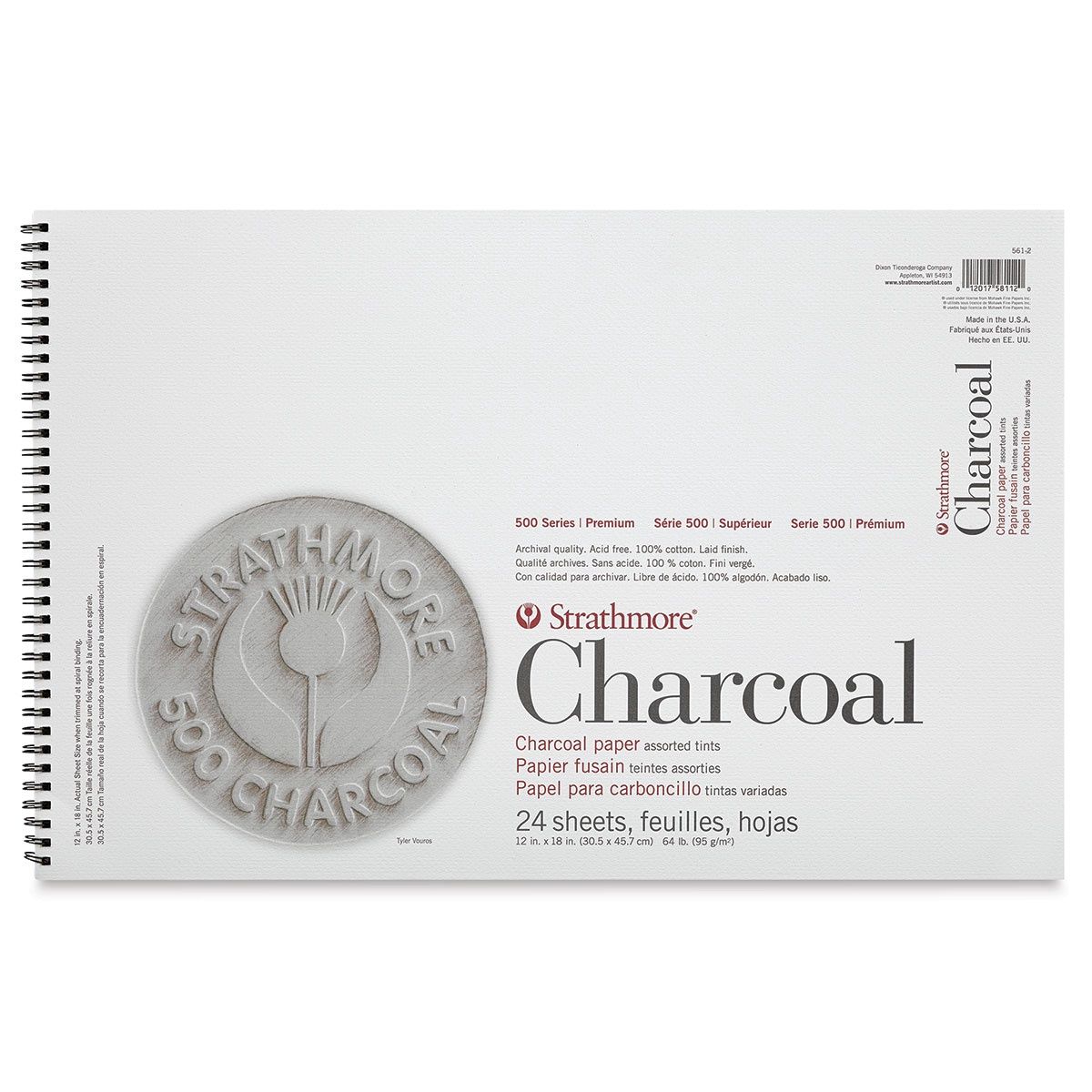 #500 CHARCOAL ASSORTED TINTS SPIRAL TOP 24 SHEETS 64LB 12X18