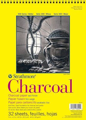 #300 CHARCOAL WHITE SPIRAL TOP 32 SHEETS 64LB 9X12