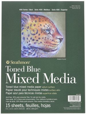 #400 TONED BLUE MIX MEDIA 9X12 GLUE 15
