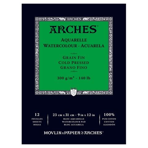 ARCHES WATERCOLOUR COLD PRESSED PAD NATURAL WHITE 140LB 9X12