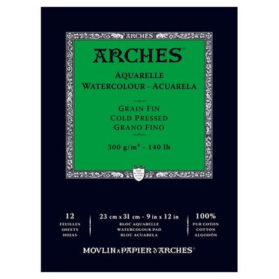 ARCHES WATERCOLOUR COLD PRESSED PAD NATURAL WHITE 140LB 9X12