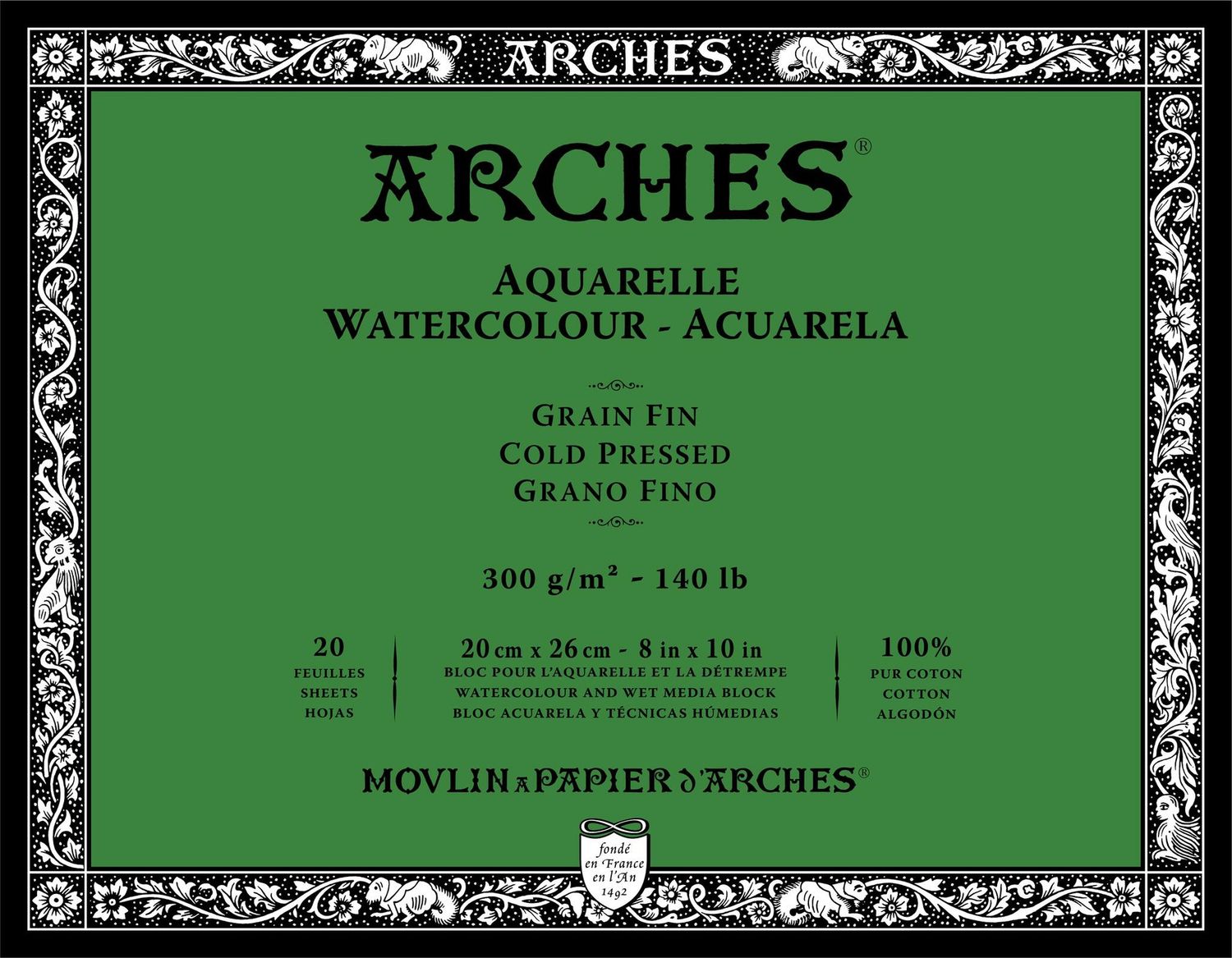 ARCHES WATERCOLOUR COLD PRESS BLOCK NATURAL WHITE 140LB 8X10