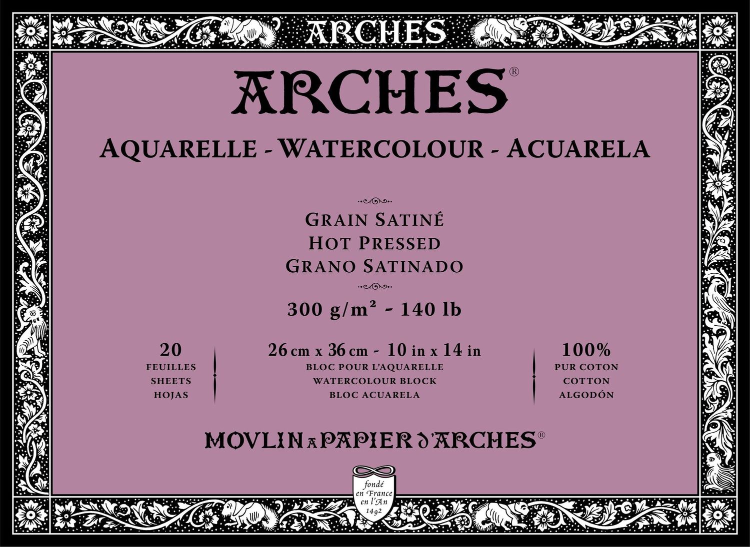 ARCHES WATERCOLOUR HOT PRESS BLOCK NATURAL WHITE 140LB 10X14