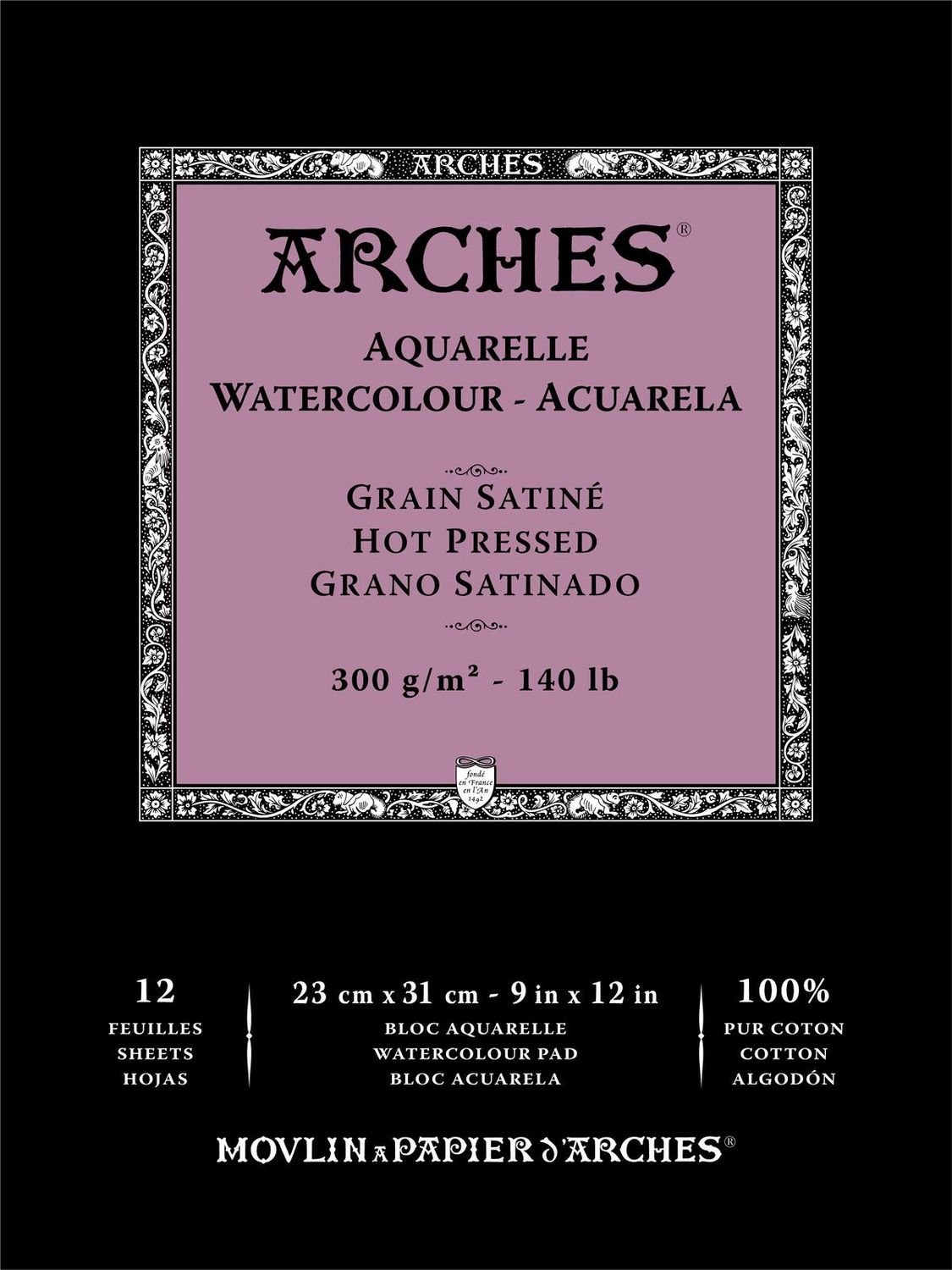 ARCHES WATERCOLOUR HOT PRESSED PAD NATURAL WHITE 140LB 9X12