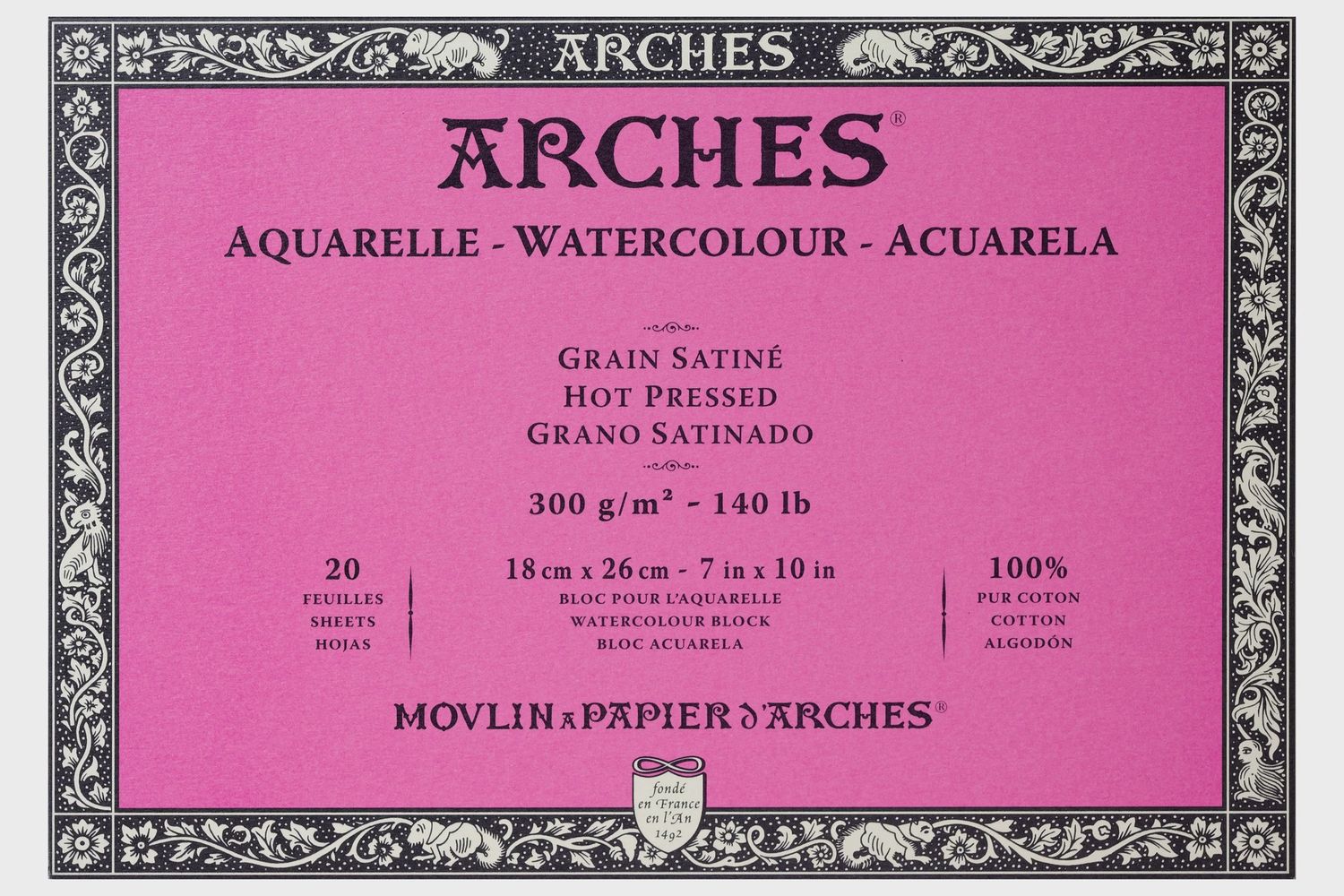 ARCHES WATERCOLOUR HOT PRESS BLOCK NATURAL WHITE 140LB 7X10
