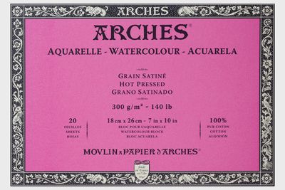 ARCHES WATERCOLOUR HOT PRESS BLOCK NATURAL WHITE 140LB 7X10