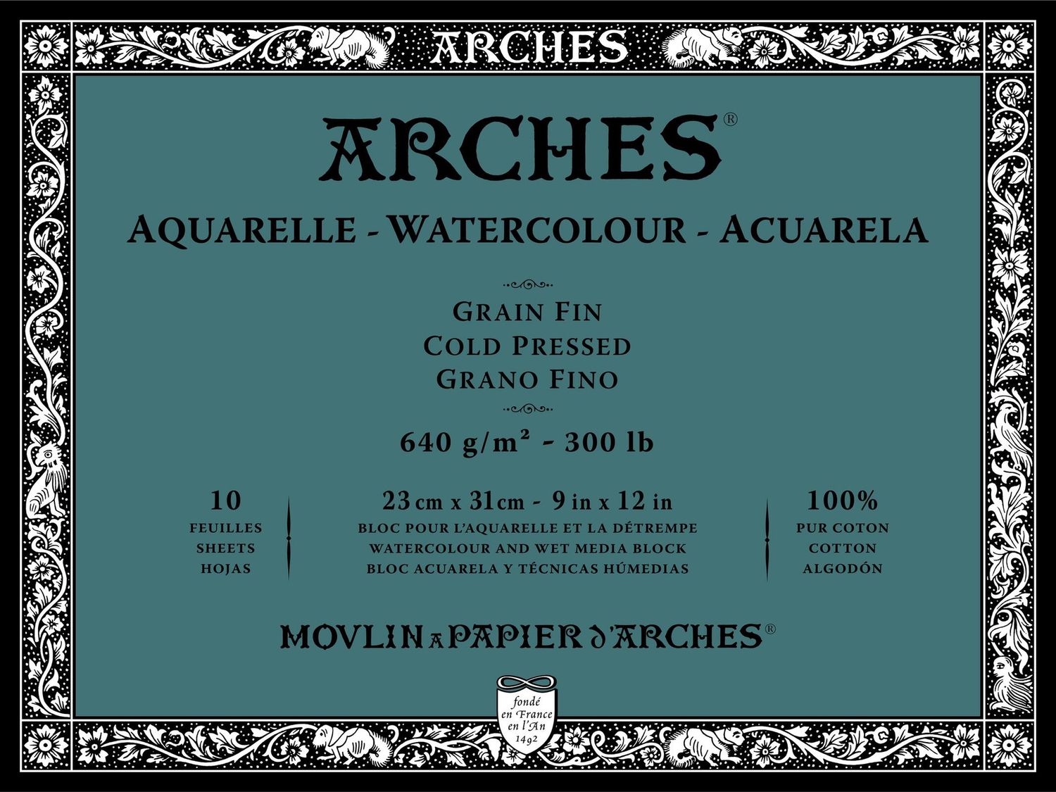 ARCHES WATERCOLOUR COLD PRESS BLOCK NATURAL WHITE 300LB 9X12