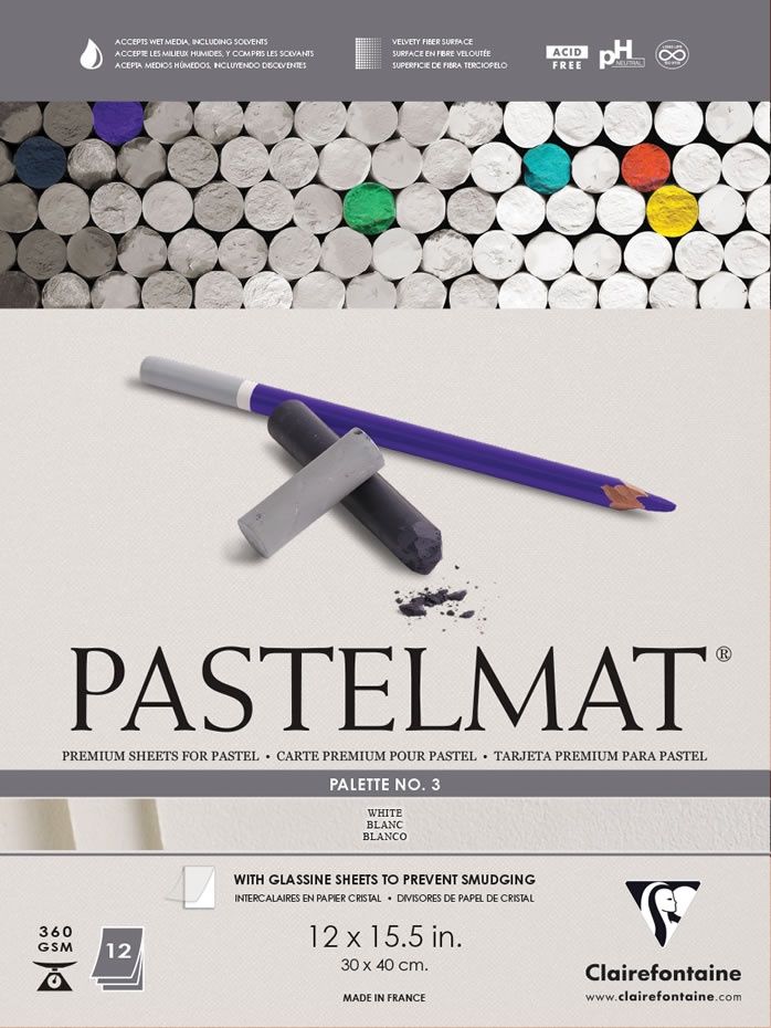 CLAIREFONTAINE PASTELMAT 12X15.5 PALETTE 3 WHITE 12 SHEETS
