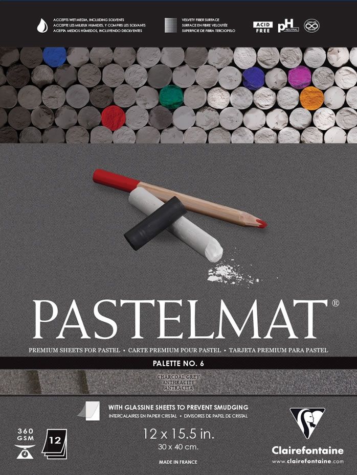 CLAIREFONTAINE PASTELMAT 12X15.5 PALETTE 6 CHARCOAL  12 SHEETS