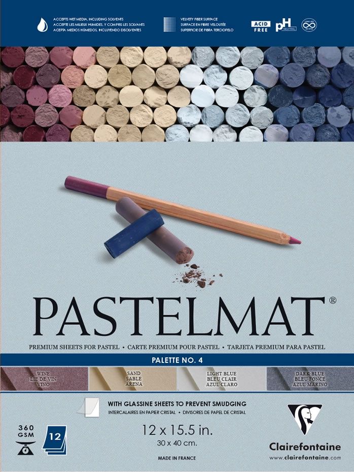 CLAIREFONTAINE PASTELMAT 12X15.5 PALETTE 4 ASSORTED 12 SHEETS