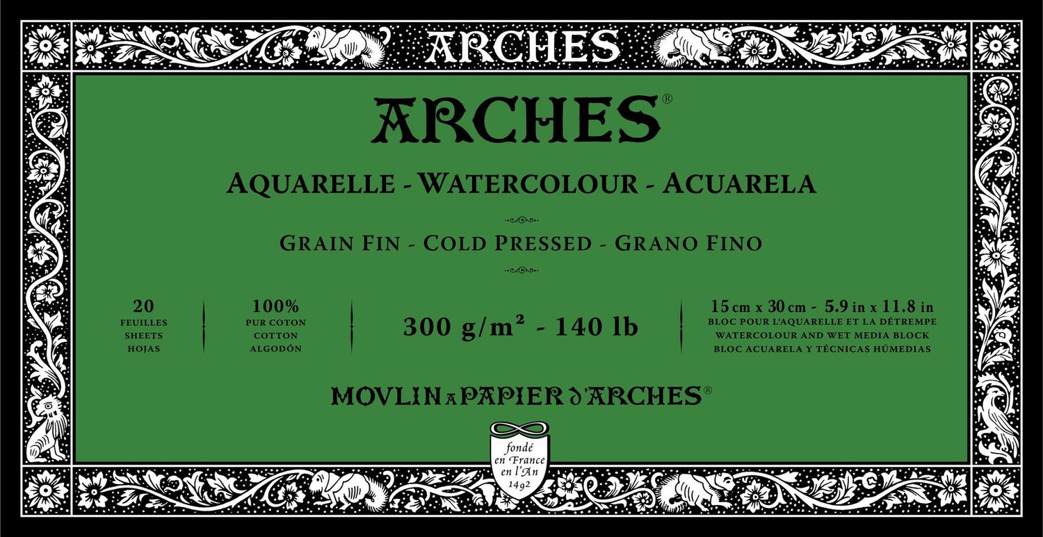 ARCHES WATERCOLOUR COLD PRESS BLOCK NATURAL WHITE 140LB 5.9X11.8