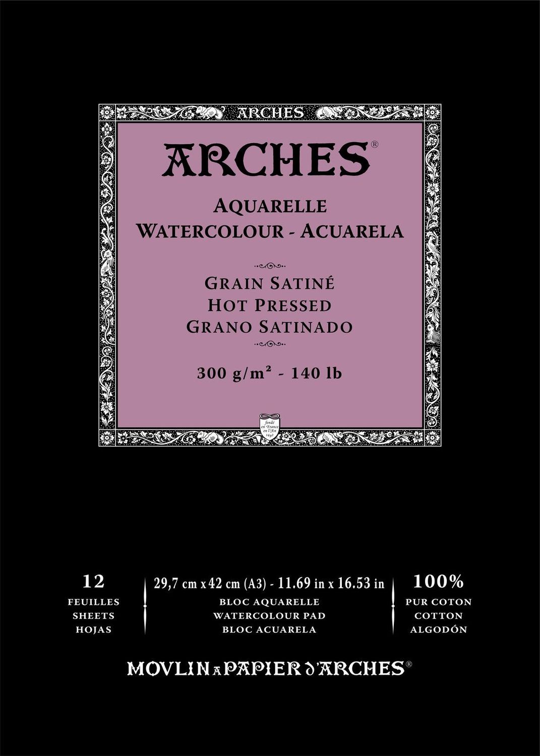 ARCHES WATERCOLOUR HOT PRESSED PAD NATURAL WHITE 140LB 11.7X16.5